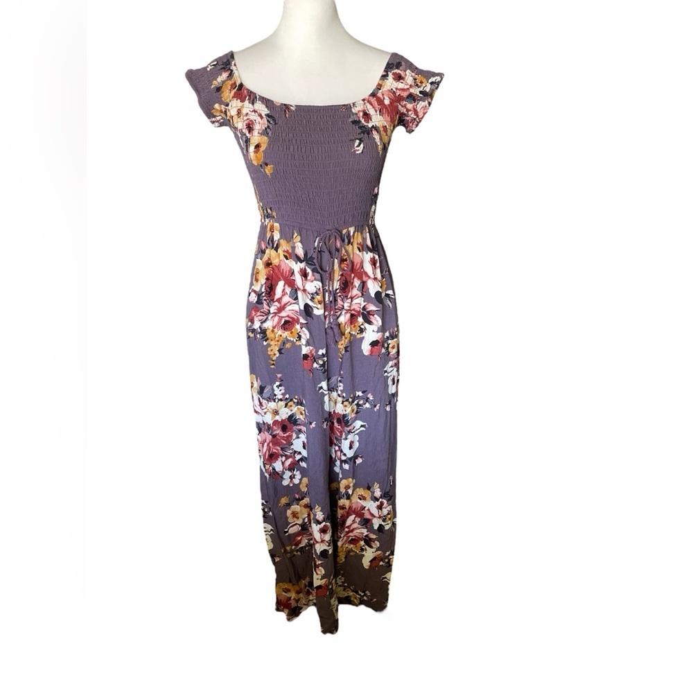 Band of Gypsies Floral Smocked Cap Sleeve Jumpsuit, Size Medium, Cottagecore
